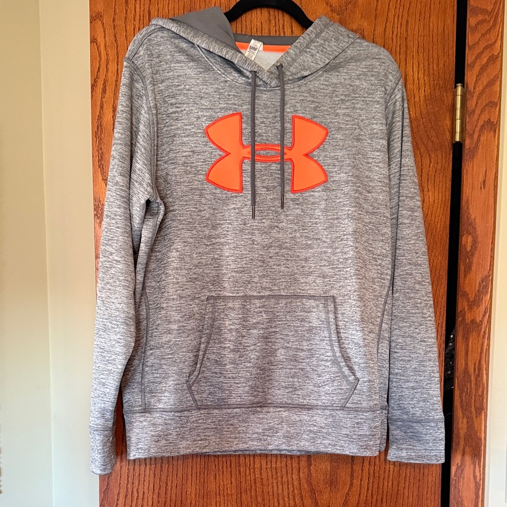 Under Armour Heather Gray Hoodie with Vibrant Orange Logo